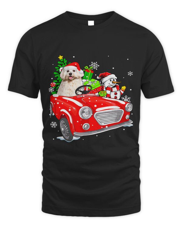 Funny Maltese Dog Santa Hat Red Car Christmas341