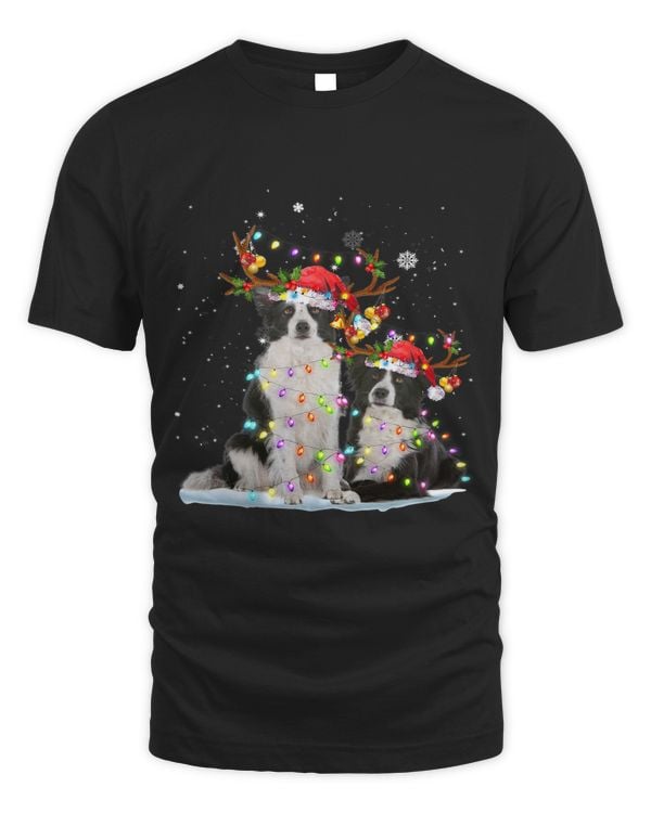 Border Collie Reindeer Santa Hat Xmas Lights Christmas Xmas 197