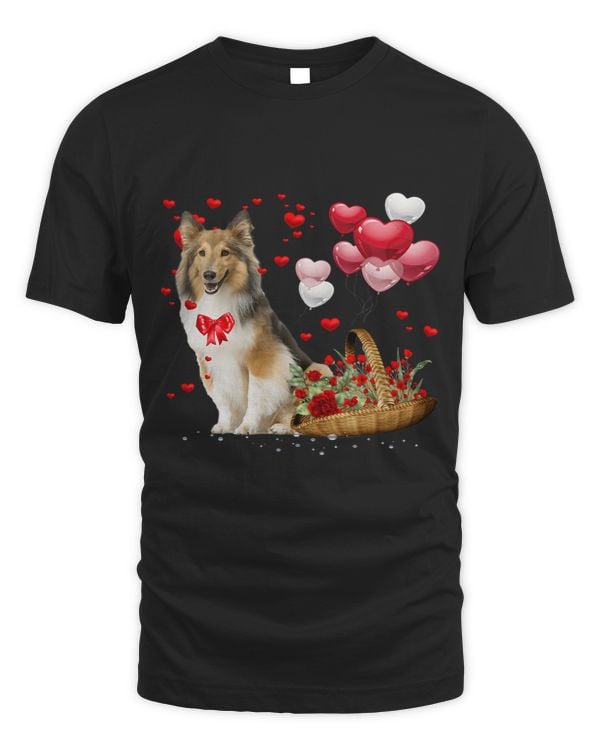 Cute Sheltie Dog Balloon Heart Valentines Day Valentine