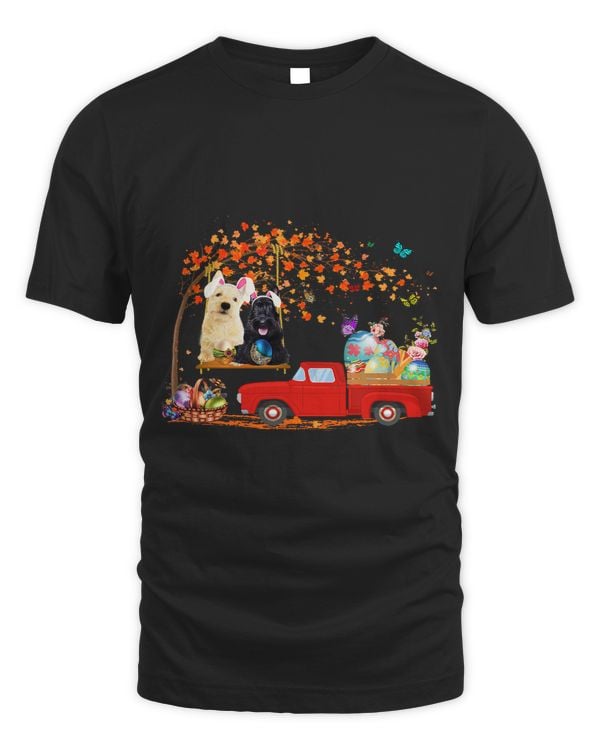 Scottish Terrier Wearing Bunny Ear Red Truck With Eggs