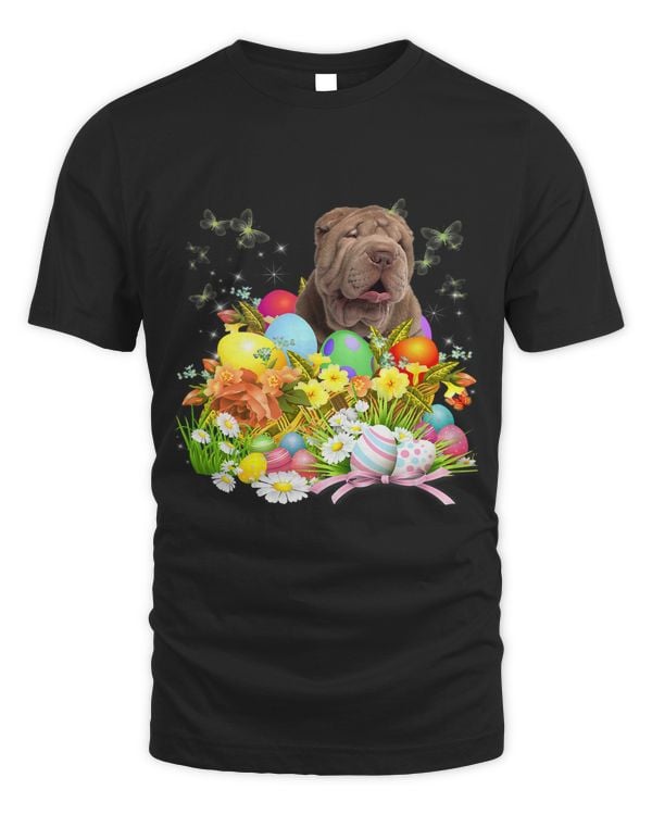 Shar Pei Bunny Dog With Easter Eggs Basket Cool