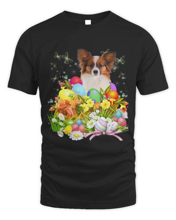 Papillon Bunny Dog With Easter Eggs Basket Cool