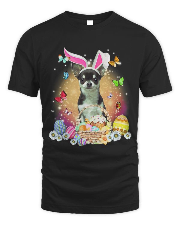 BLACK Chihuahua Bunny Easters Day Eggs Butterfly