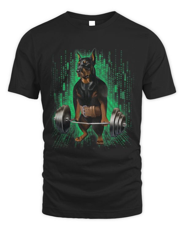 Doberman Dog Muscle Training with Barbell Shrug Bar in Cyber
