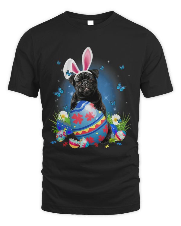 Bunny Pug With Egg Basket Easter Flower Hunting Egg