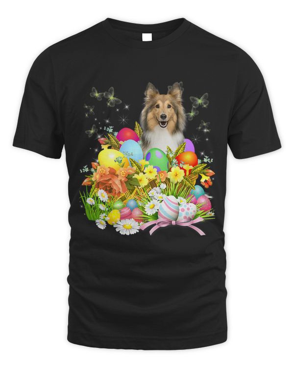 Shetland Sheepdog Bunny Dog With Easter Eggs Basket Cool
