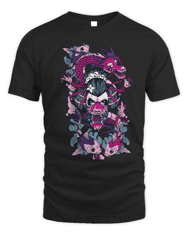 Geisha girl mask skull dragon spirit art 2