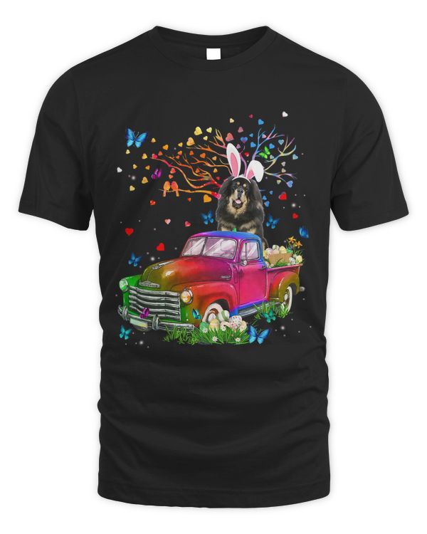 Tibetan Mastiff Dog Bunny Truck Hunting Eggs Tree Easter Day