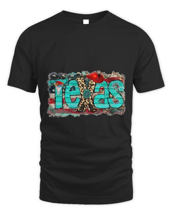 Texas Western USA State Leopard American Flag Turquoise