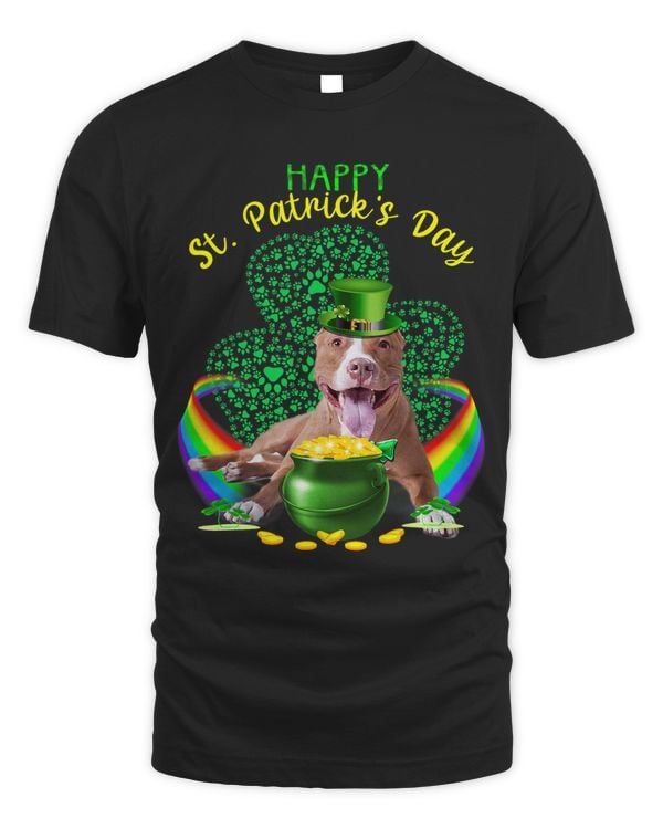 Happy St Patricks Day Pit Bull Leprechaun Hat Shamrocks