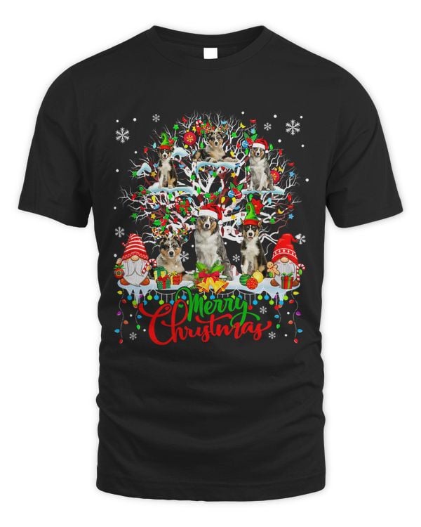 Santa Reindeer Elf Australian Shepherds On Xmas Tree Gnomes