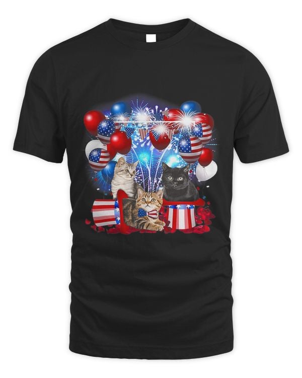 3 Cat Kitten Balloon Firework American Flag