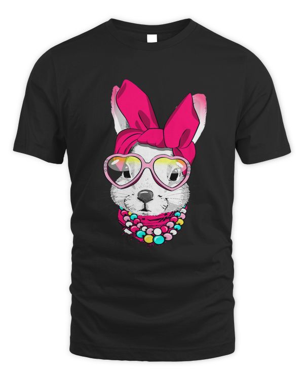 Cute Bunny With Bandana Heart Glasses Necklace Easter Day