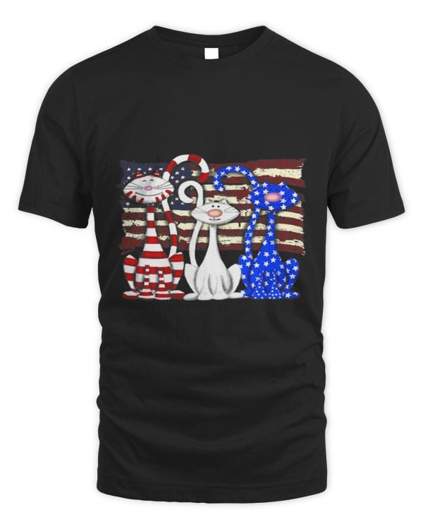 3 Cats Kitten American Flag