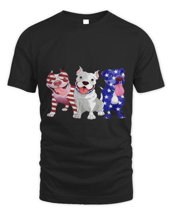 3 Pitbull American Flag