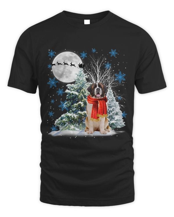 St Bernard Under Moonlight Snow Christmas Pajama 53