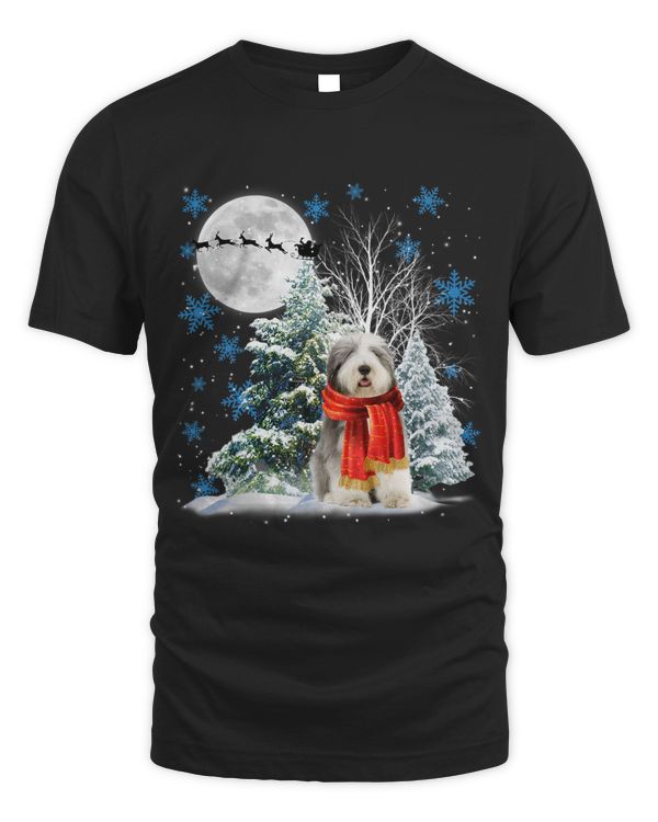Old English Sheepdog Under Moonlight Snow Christmas Pajama 67