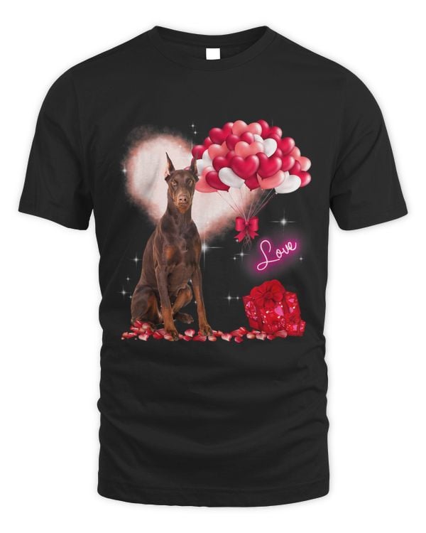 Cute Doberman Balloon Heart Valentines Day Valentine