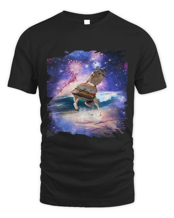 Cowboy Hamster Riding Burger In Beach Space