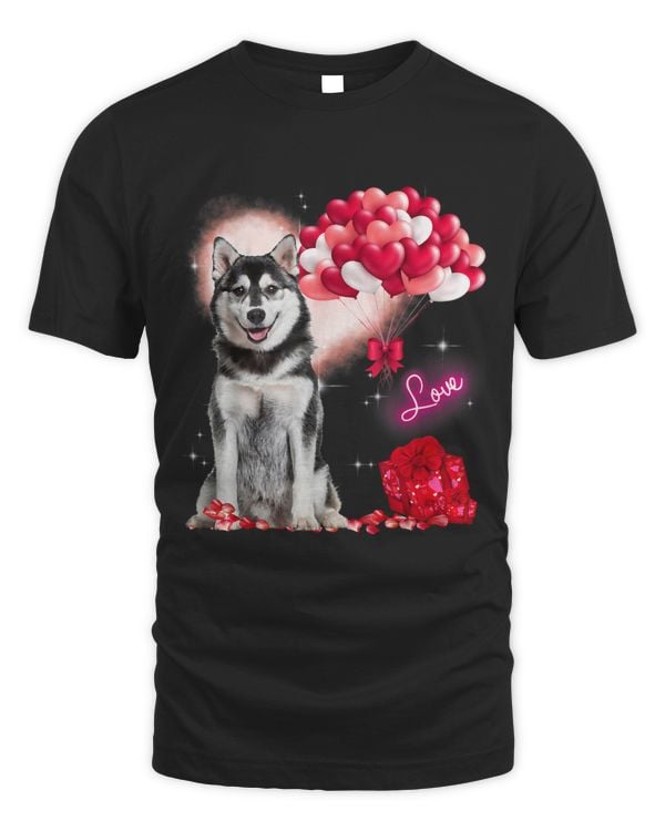 Cute Husky Balloon Heart Valentines Day Valentine