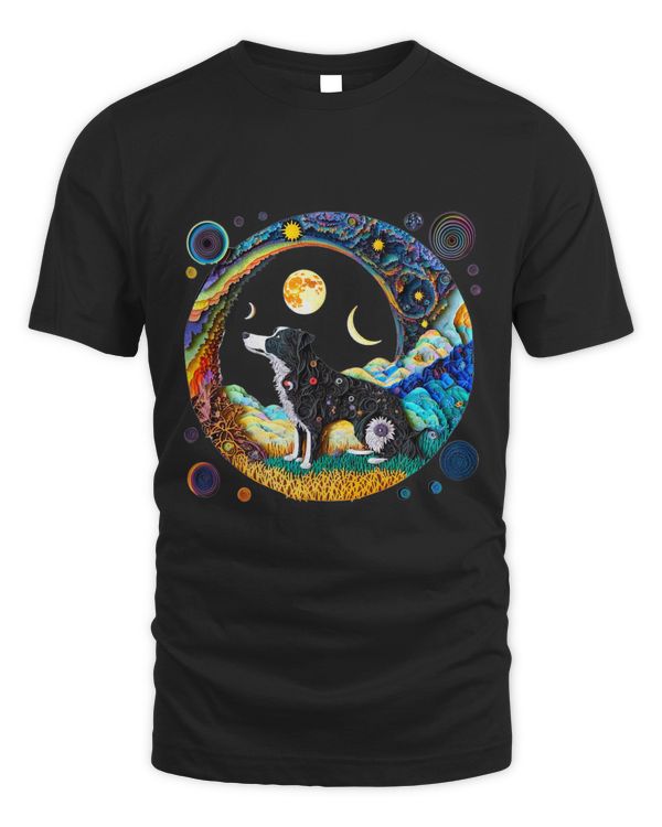 Fantasy Border Collie Dog Cute Moon Phases Paper Quilling