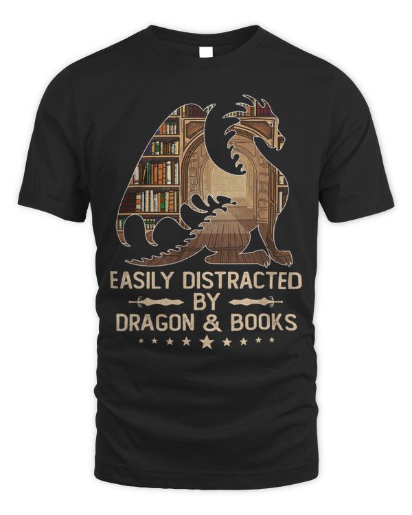 Easily Distracted By Dragons And Books Gift Nerd Dragon Cute