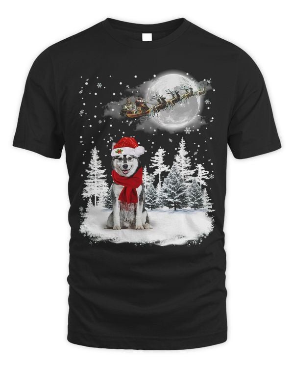 Husky Dog Under Moonlight Snow Christmas Pajama 4