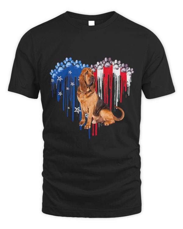 American Bloodhound Dog Heart 4th Of July USA Flag Patriotic