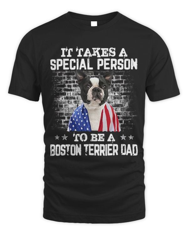 Boston Terrier Dad With Proud American Flag Dog Fathers Day
