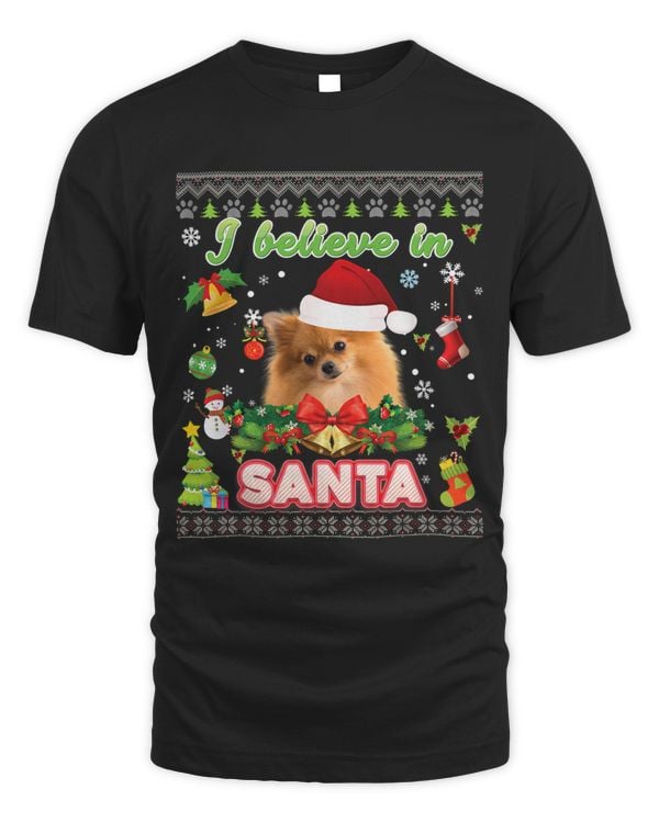 I Believe In Santa Pomeranian Dog Christmas Sweater Ugly