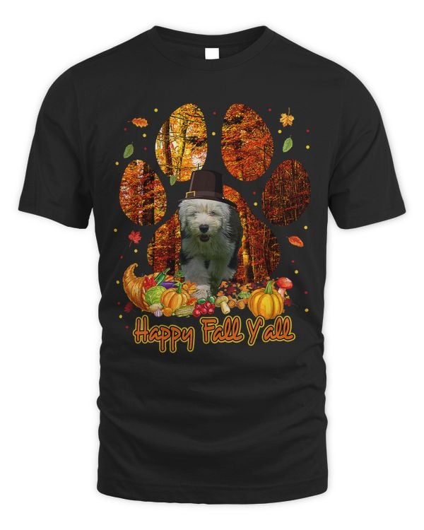 Its Fall Yall English Sheepdog Pilgrim Funny Thanksgiving151