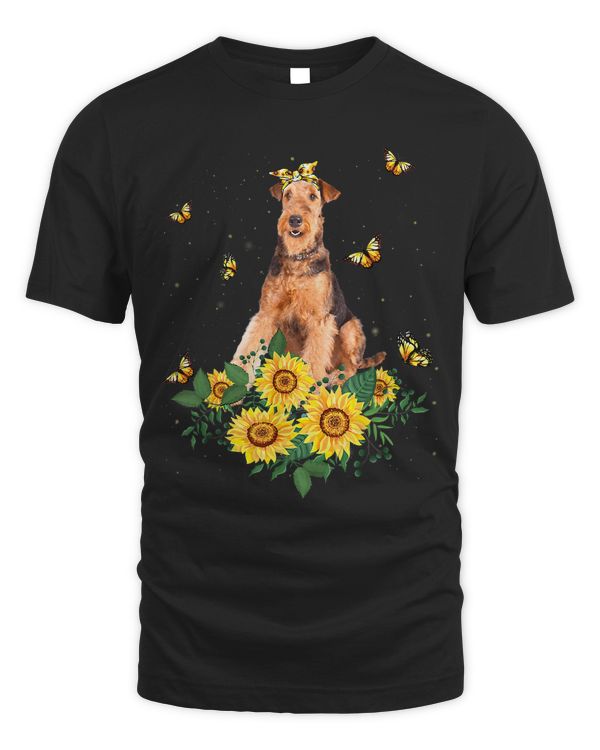 Girls Women Mom Airedale Terrier Dog Sunflower