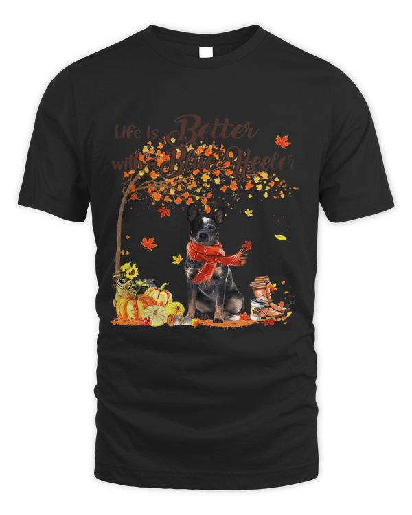 Blue Heeler Maple Tree Thanksgiving Day Cute Dog Fall