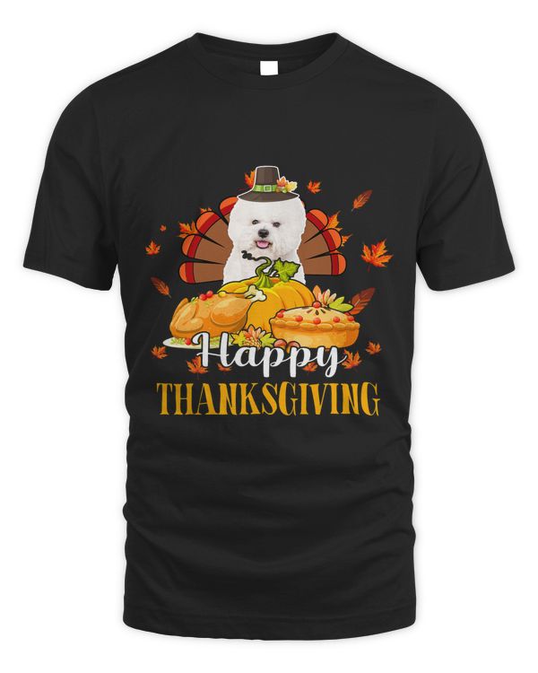 Happy Thanksgiving Turkey Bichon Frise Fall Pumpkins Pie