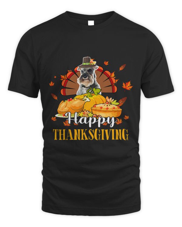 Happy Thanksgiving Turkey Schnauzer Wearing Hat Pumpkins
