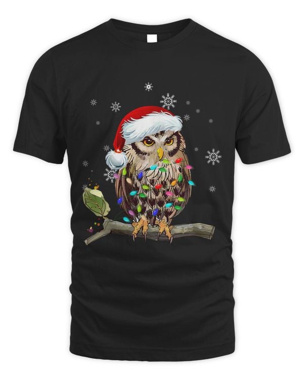 Owl Christmas Lights Santa Hat Funny Christmas Owl Lovers 578