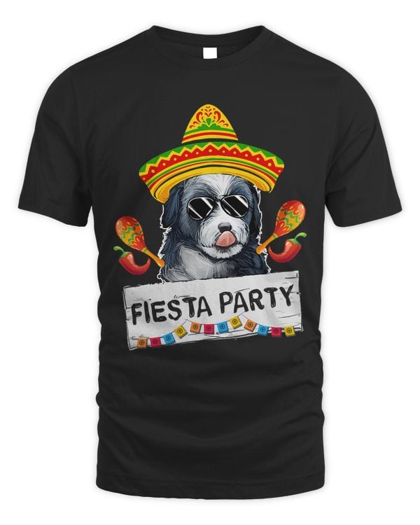 Funny Party Cute Bernedoodle Dog Wearing Sombrero Sunglasses