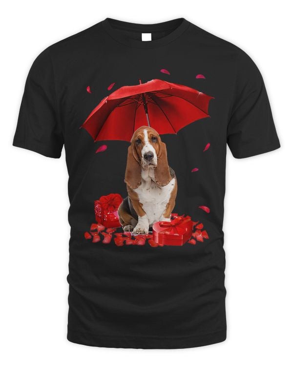 Valentines Day Basset Hound Umbrella Heart Puppy Dog Lover