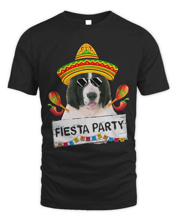 Funny Party Cute Landseer Dog Wearing Sombrero Sunglasses