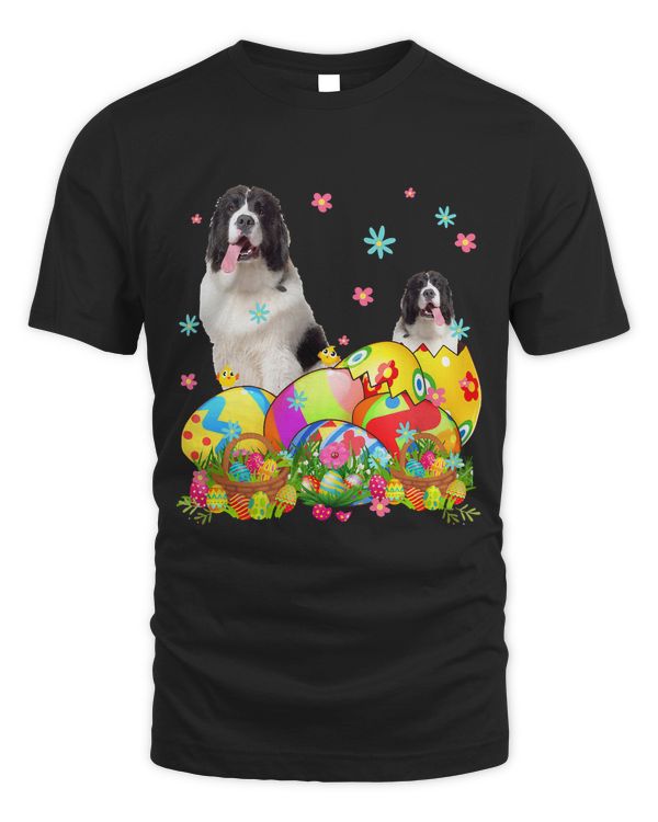 Happy Easter Day Landseer With Easter Eggs Dog Lover