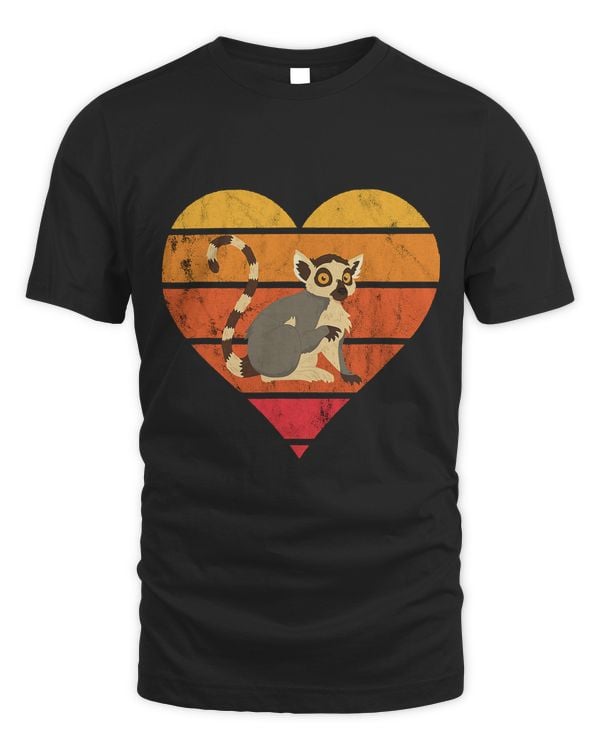 Lemur Heart Shaped Retro Vintage Sunset Animal Lemur Lover