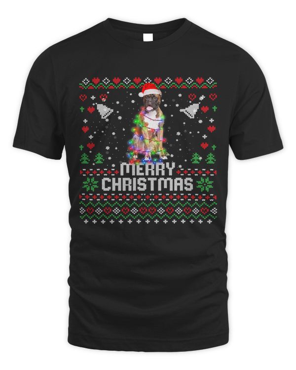 Boxer Santa Hat Dog Christmas Tree Lights Holiday Santa 43