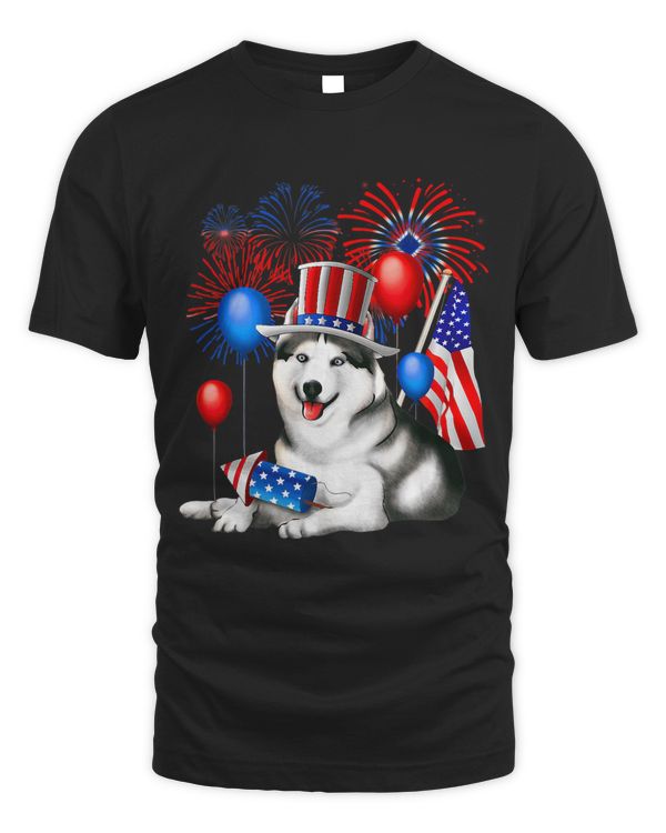 Girls 4th July Womens Summer Outfit American Flag Husky Dog 278