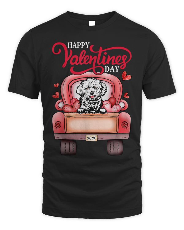 Red Truck Happy Valentines Day Maltese Dog Hearts