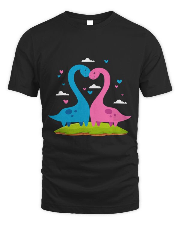 Cute Dinosaur Couple With Hearts Valentines Day Girls Women