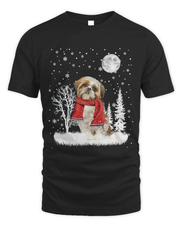 Shih Tzu Under Moonlight Snow Christmas Pajama 18