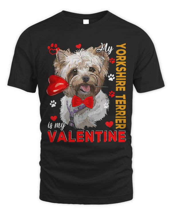 My Yorkshire Terrier Is My Valentine Cute Dog Holding Heart 49