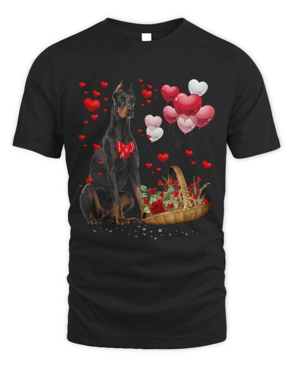 Cute Dobermann Dog Balloon Heart Valentines Day Valentine
