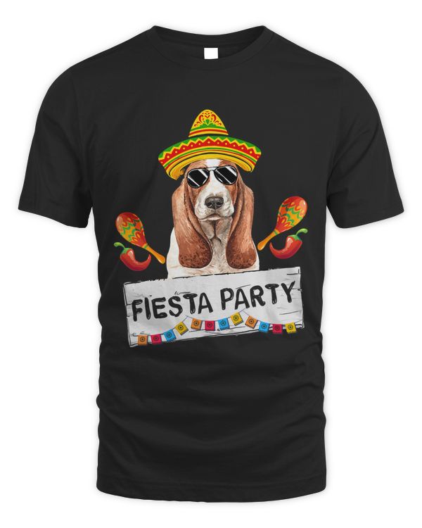 Funny Party Cute Basset Hound Wearing Sombrero Sunglasses