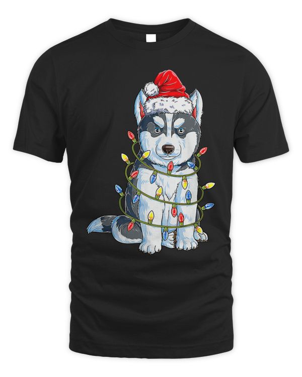 Womens Siberian Husky Santa Christmas Tree Lights Xmas Boys 129